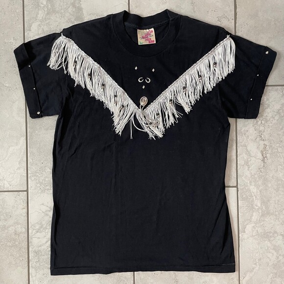 American Vintage Tops - Vintage 80s 90s Hazelwood Southwestern Fashion Fringe Womens T-Shirt Size L